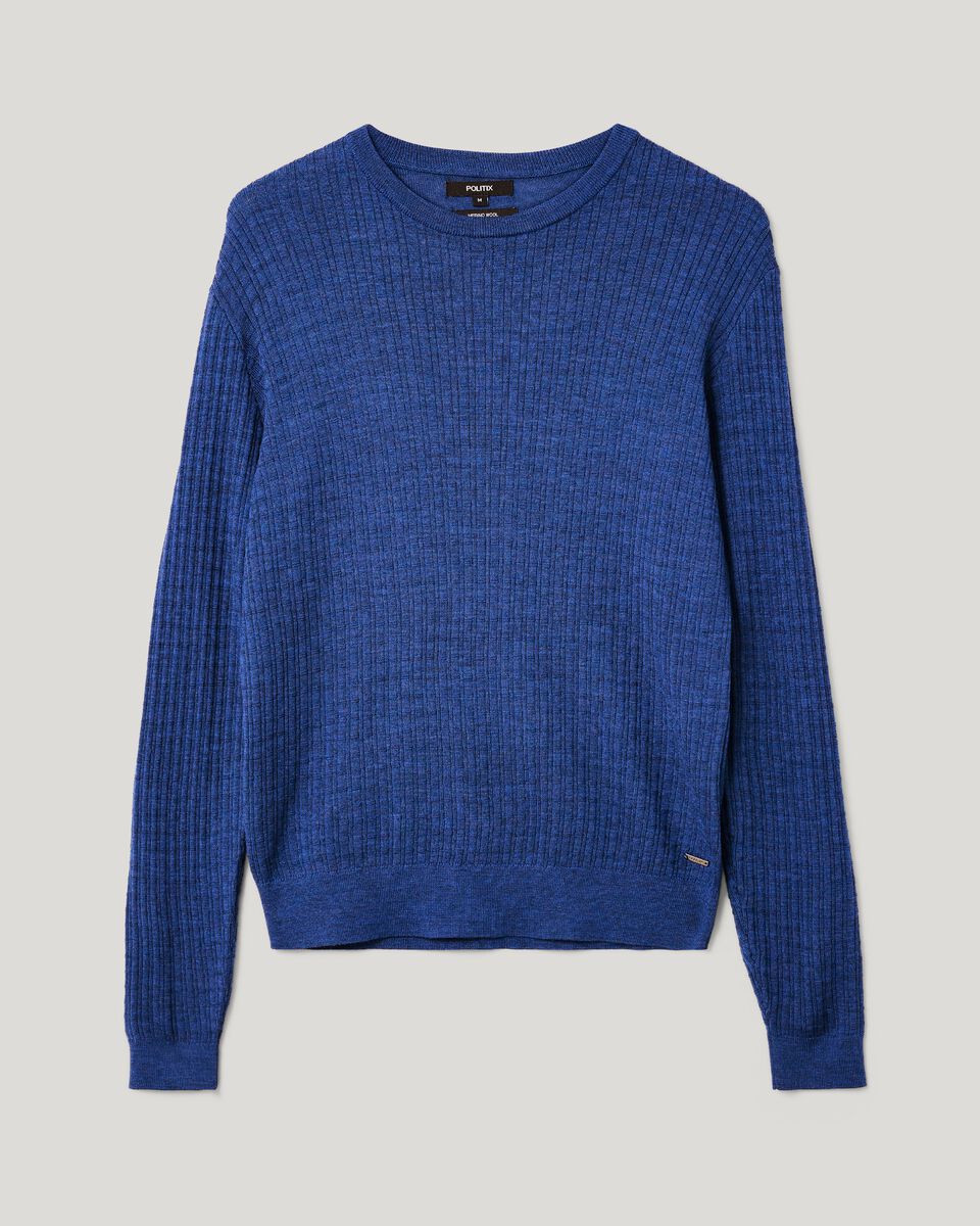 Merino Wool Long Sleeve Crew Knit, Denim, hi-res